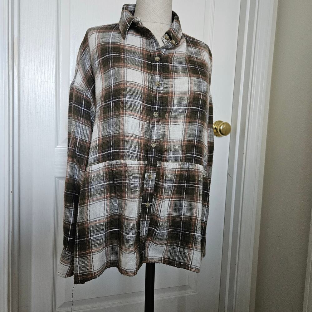 American Eagle AE Peplum Hem Flannel Shirt Button Up XXS oversized